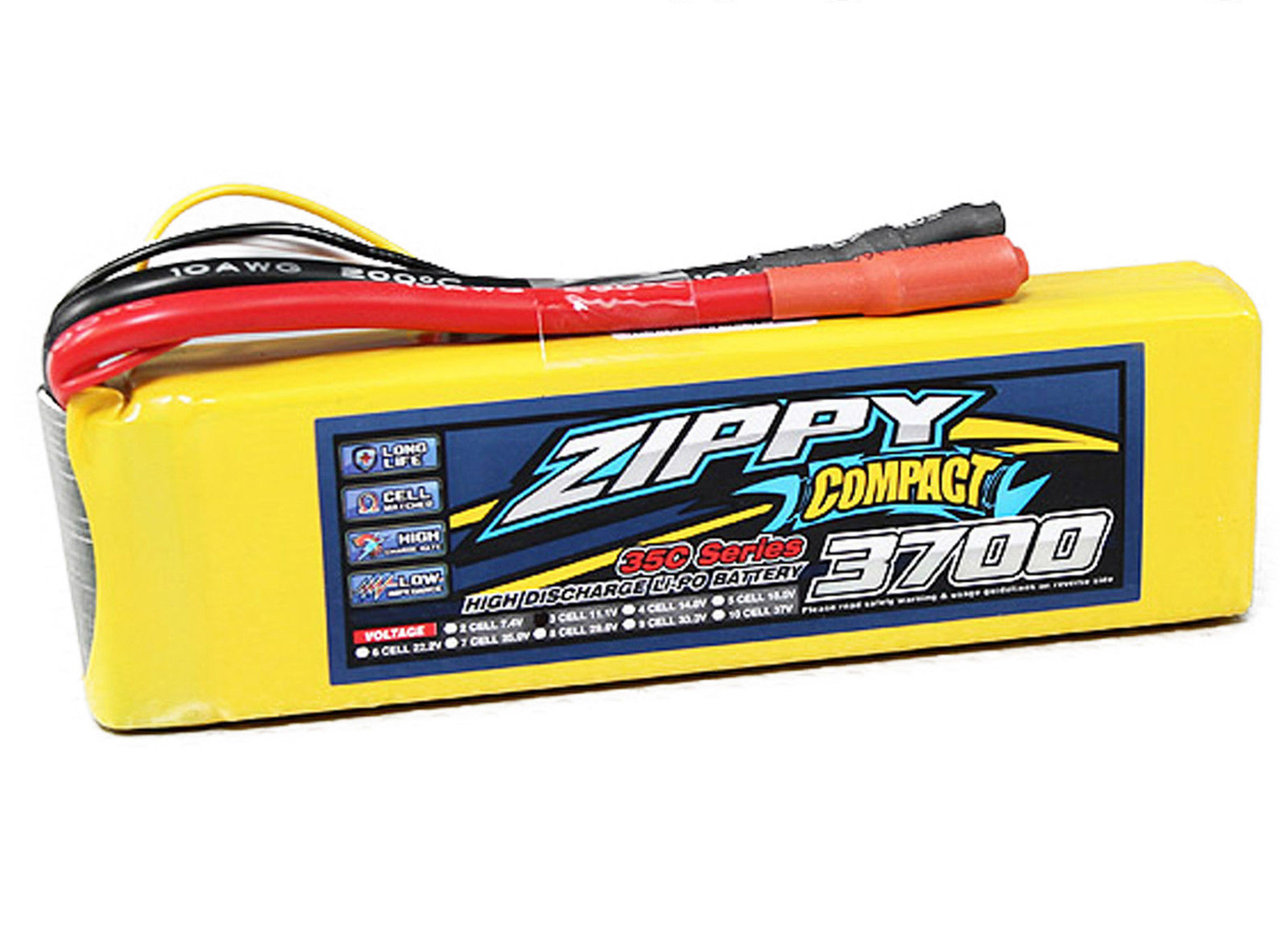 Zippy Compact 3700mAh 3s 35C 70C 11.1v LiPo Battery 5.5mm Bullet Leads