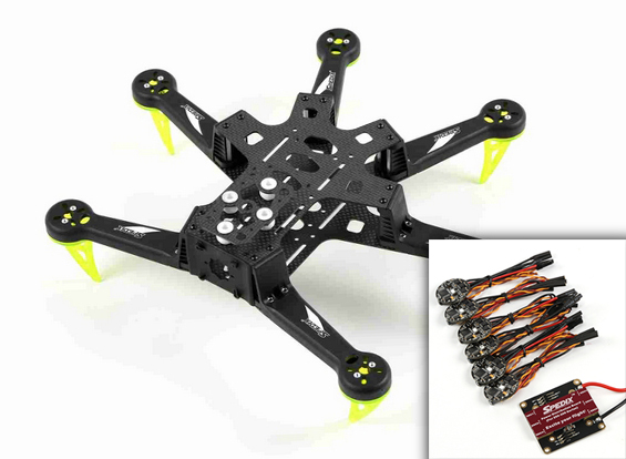 Spedix H250AH 250mm Hexacopter Carbon Fiber Composite Frame Kit with 12A ESCs and PDB